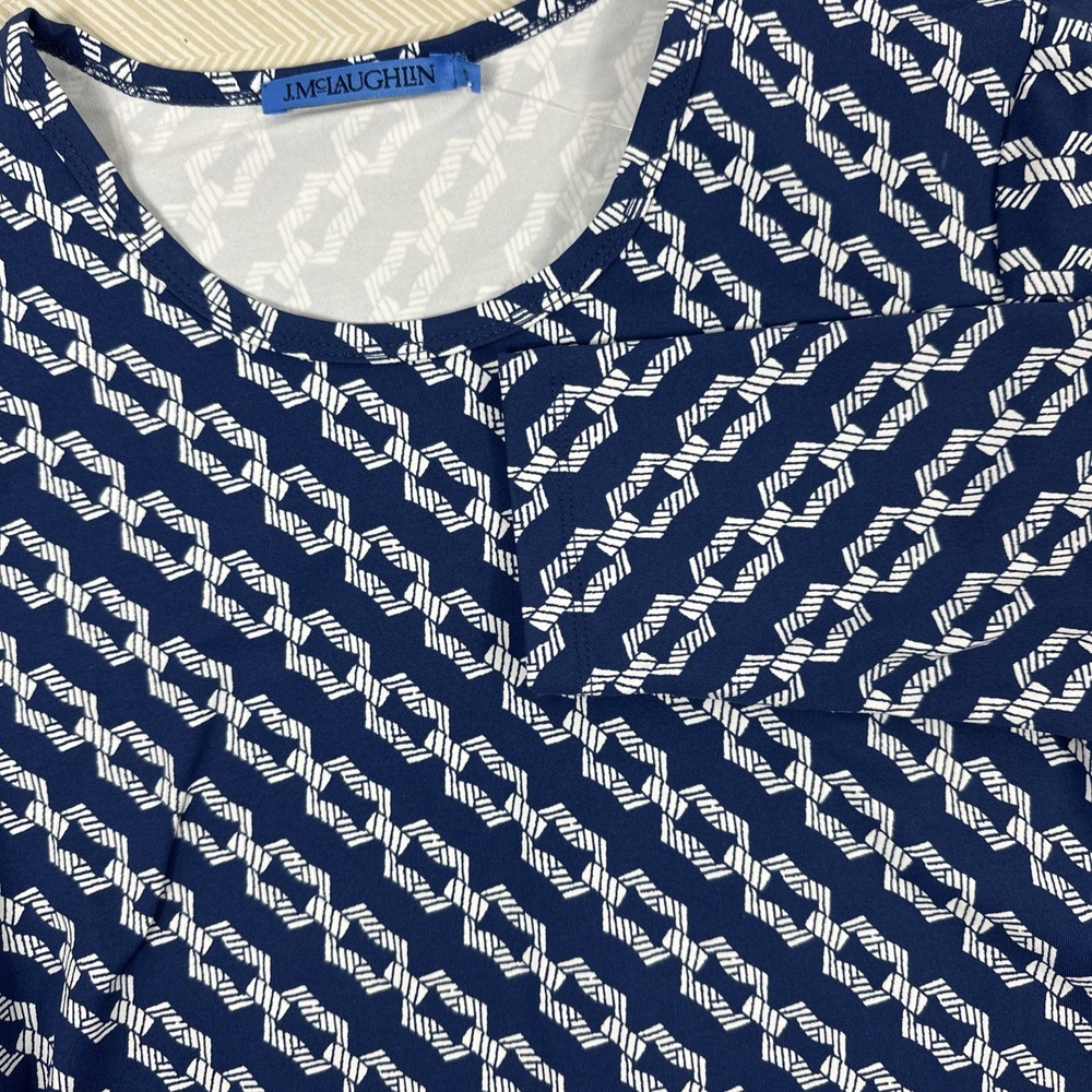 NWT J. McLaughlin Womens Small Catalina Cloth 3/4 Sleeve Blue Link Print Stretch